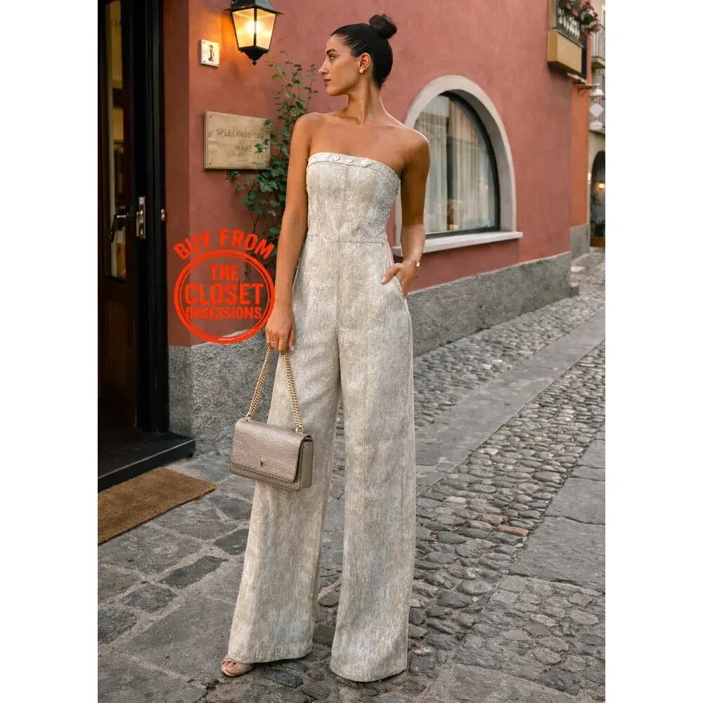 Zara Linen Blend Strapless Wide Leg Jumpsuit NWT Palazzo Resort Vacation Outfit